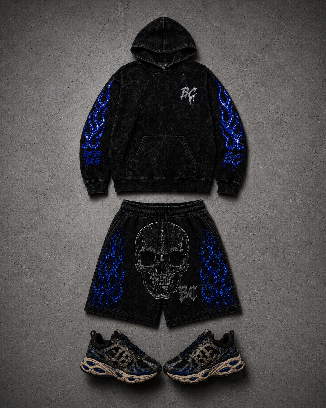 Rhinestone Hoodie + Shorts Set