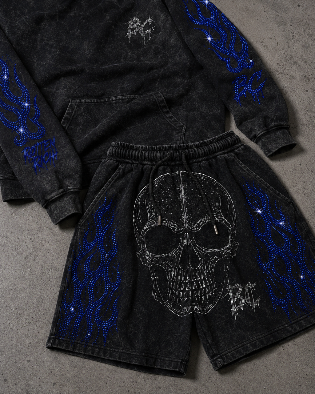 Rhinestone Hoodie + Shorts Set